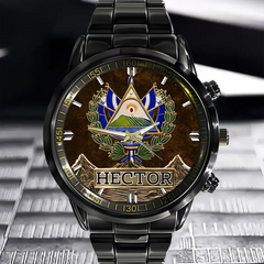 Proud El Salvador Customized Watch – Personalized Name - Gift For Expats, Friends