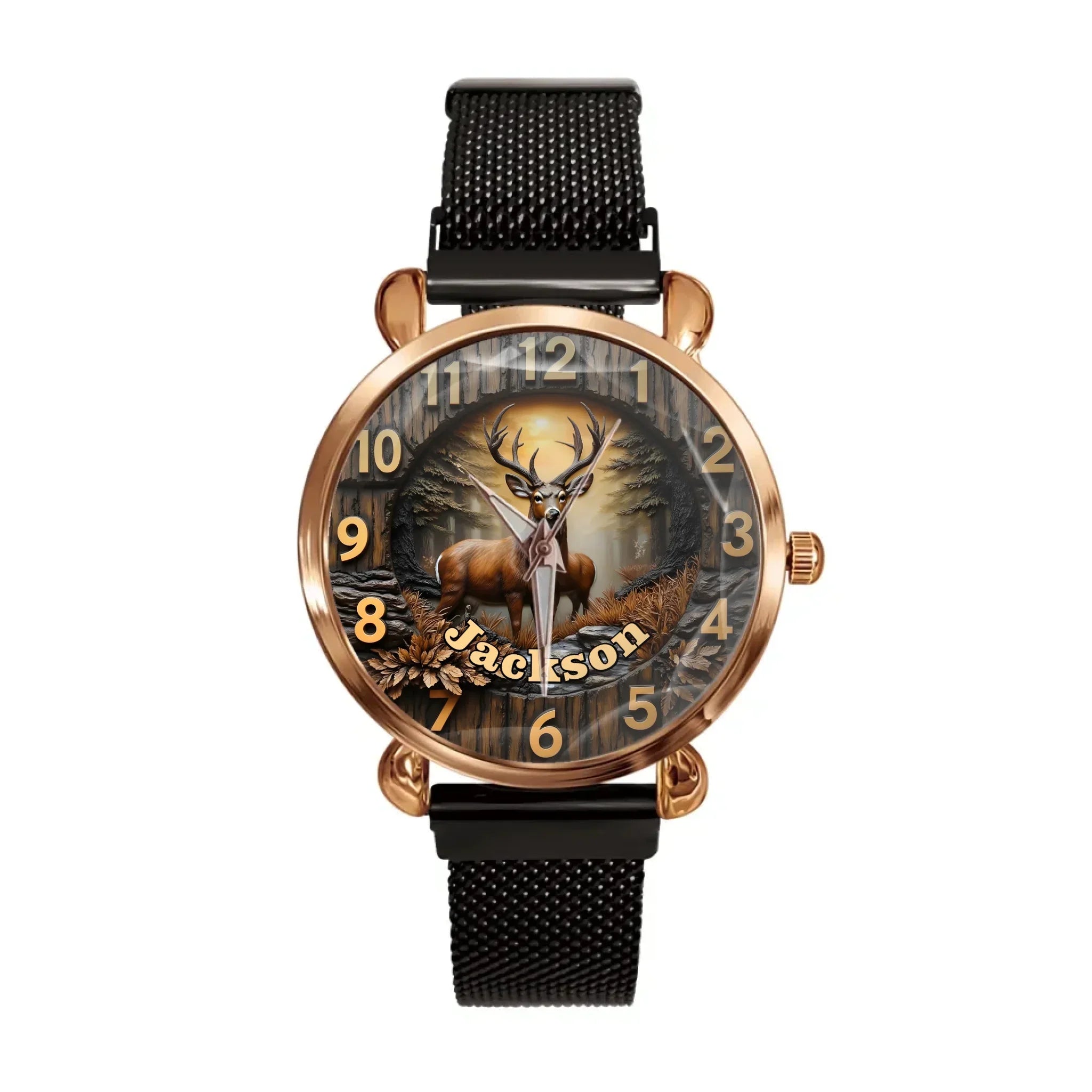 Customized  Forest Deer Printed Dial Plate - Personalize Name Watch