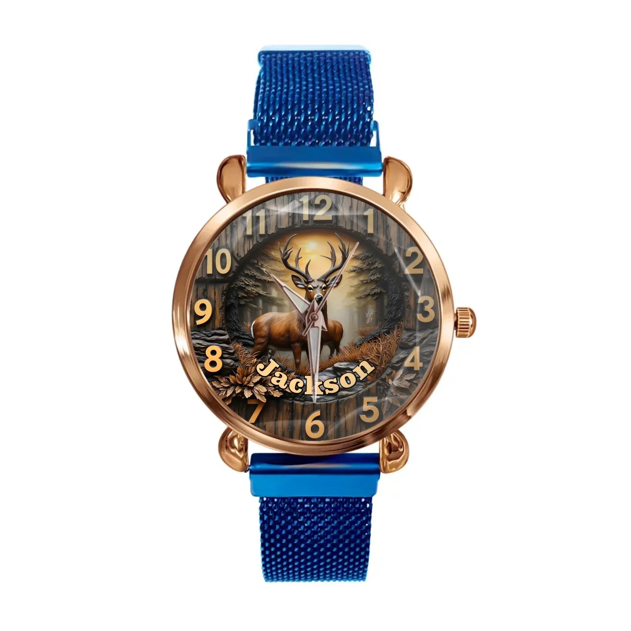 Customized  Forest Deer Printed Dial Plate - Personalize Name Watch