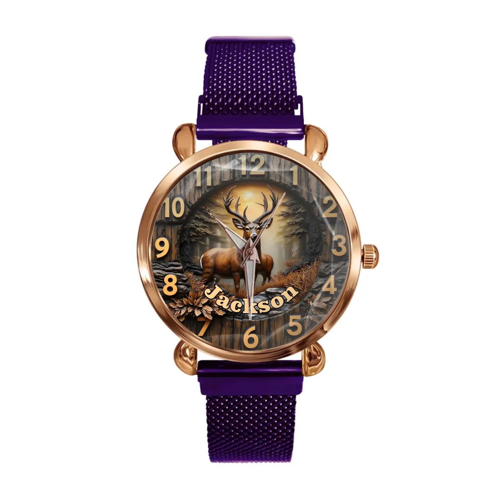Customized  Forest Deer Printed Dial Plate - Personalize Name Watch